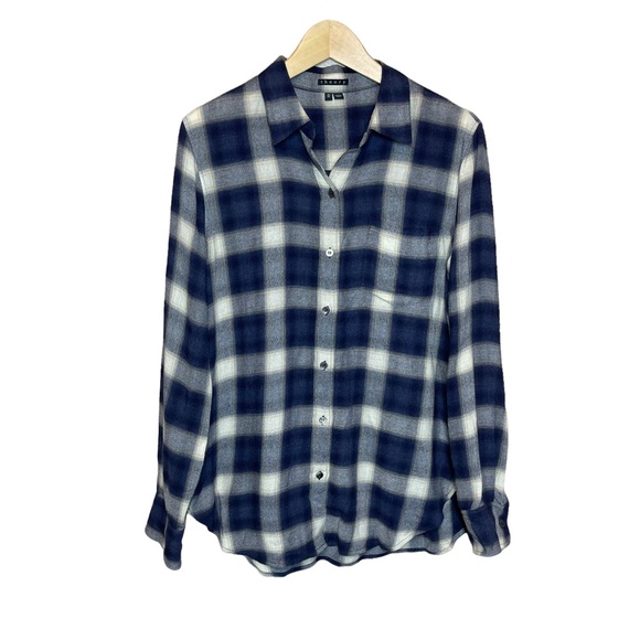 Theory Simara Wool Blend Button Up Plaid Top Size Medium - Picture 2 of 8